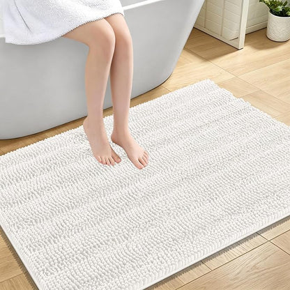OLANLY Thick Large Bathroom Rugs 44x32, Soft Chenille Bath Rugs, Ivory | Absorbent Striped, Rubber Backing, Machine Wash Dry, Bath Mats for Bathroom Floor, Tub and Shower, Home Decor Accessories