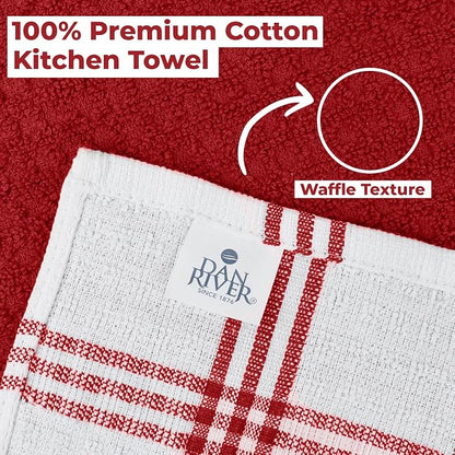 DAN RIVER Red Kitchen Towels, 12 Pack, 16x26 Inches Absorbent Dish Towels | 100% Cotton Absorbent Soft cotton kitchen towels for drying dishes, Quick Dry, Dish Towels for kitchen,Tea and Bar towels set
