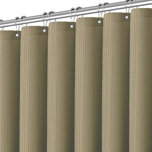 84 inch Long Shower Curtain Waffle Textured Fabric Shower Curtains, 256GSM Heavy Duty Weighted Shower Curtains, Hotel Quality Luxury Polyester Bathroom Curtain with 12 Hooks, 72Wx84H