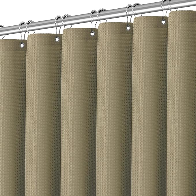 Taupe Shower Curtain 256GSM Heavy Duty Waffle Woven Bathroom Shower Curtains, Weighted Fabric Shower Curtains for Hotel Spa Luxury Polyester Bath Curtain with 12 Hooks, 72Wx72H