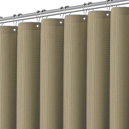 Taupe Shower Curtain 256GSM Heavy Duty Waffle Woven Bathroom Shower Curtains, Weighted Fabric Shower Curtains for Hotel Spa Luxury Polyester Bath Curtain with 12 Hooks, 72Wx72H