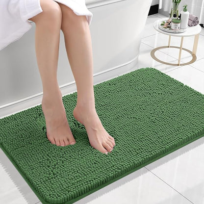 OLANLY Small Bathroom Rugs 24x16, Extra Soft Absorbent Chenille Bath Rugs | Olive Green, Quick-Drying Rubber Backing, Washable Bath Mat for Bathroom Floor, Tub and Shower, Home Decor Accessories