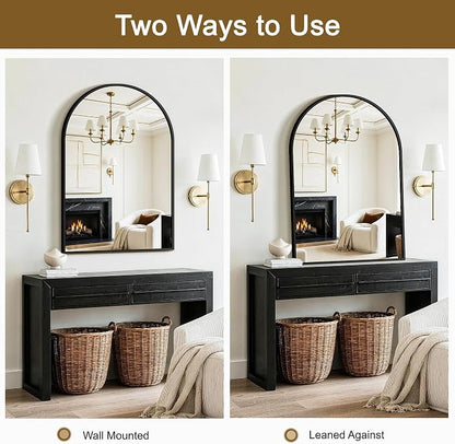 FGU Arched Bathroom Mirror for Over Sink 2 Pack 38"x26" Black Vanity Mirror | Wall Mounted, HD Tempered Shatter-Proof Glass, Rust-proof Arched Metal Frame, Arch Mirror for Bedroom, Living Room, Entryway