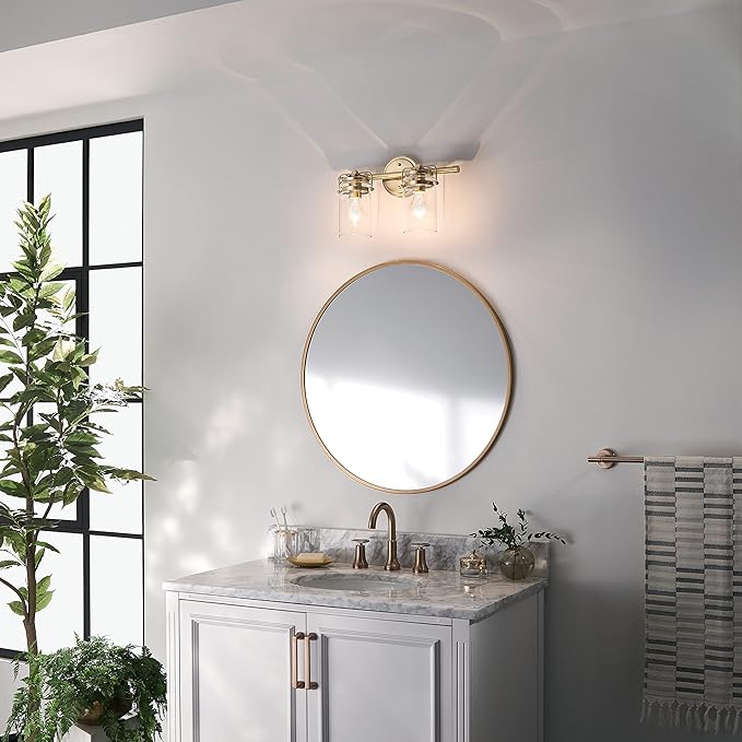 Kichler Brinley 15.75" 2 Light Vanity Light in Champagne Bronze with Clear Glass for Bathroom and Powder Room, (15.75" W x 10.25" H),45688CPZ