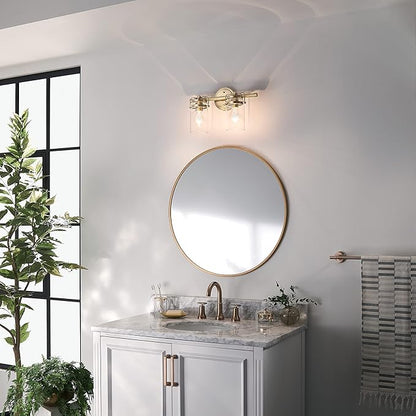 Kichler Brinley 15.75" 2 Light Vanity Light in Champagne Bronze with Clear Glass for Bathroom and Powder Room, (15.75" W x 10.25" H),45688CPZ