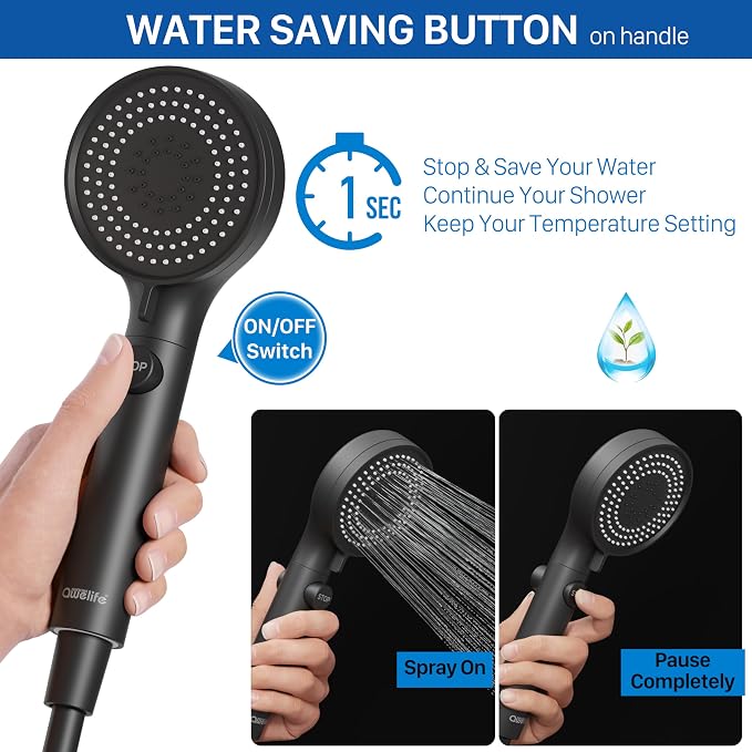 RV Shower Head with Hose, High Pressure Shower Head with Handheld On Off Switch, Travel Trailer, Motorhome and Boat and Camper Must Have RV Accessories Replacement Part, Matte Black