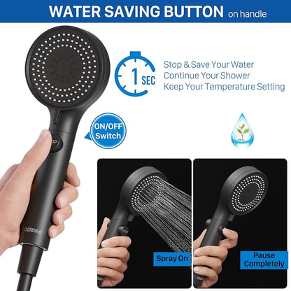 RV Shower Head with Hose, High Pressure Shower Head with Handheld On Off Switch, Travel Trailer, Motorhome and Boat and Camper Must Have RV Accessories Replacement Part, Matte Black