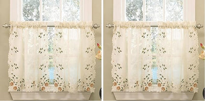 Sweet Home Collection Kitchen Window Tier, Swag, or Valance Curtain Treatment in Stylish and Unique Patterns and Designs for All Home Décor, 24", Rosemary Linen (Pack of 2)