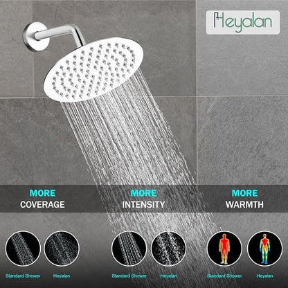 Heyalan 8-Inch Round Rain Shower Faucet Set with Valve,Polished Chrome | SUS304 stainless steel shower head, brass rough-in valve, single-handle control, 1.8 GPM, ideal for bathroom remodels