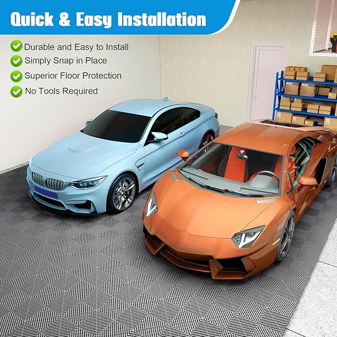 36-Pcs Interlocking Tile, 12" x 12" Indoor/Outdoor Self-Drainage Interlocking Floor Tiles, Non-Slip Heavy-Duty Polypropylene Splicing Flooring Tile for Garage Patio Pool Bathroom, Grey