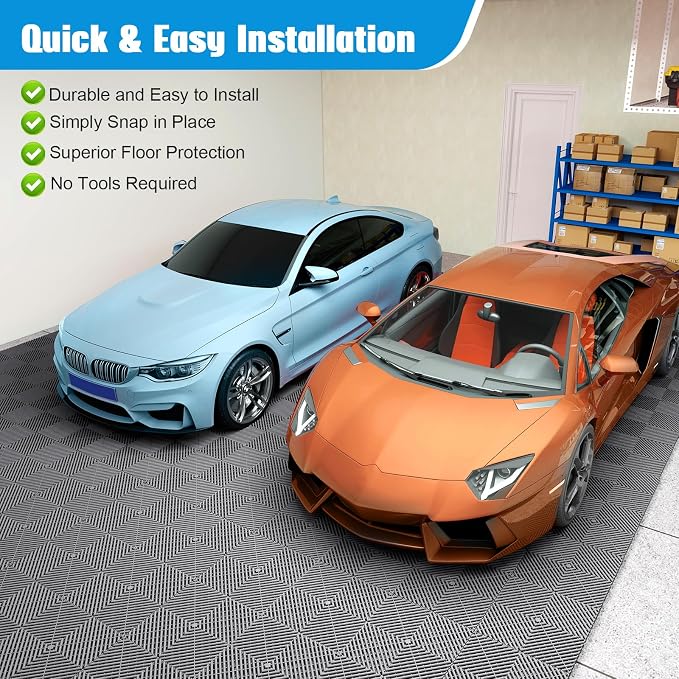 Jocoevol 60-Pcs Interlocking Tile, 12" x 12" Indoor/Outdoor Self-Drainage Interlocking Floor Tiles, Non-Slip Heavy-Duty Polypropylene Splicing Flooring Tile for Garage Patio Pool Bathroom, Grey