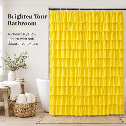 Yellow Shower Curtain for Bathroom, 72 x 84, Soft Ruffled Edge Detailing | Cascading Waterfall Ruffle Design, 72x84 inch, 7ft, 12 Hook Included, Machine Washable, Elegant Understated Farmhouse Style