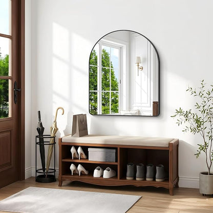 BONEWEI Arched Wall Mirror,36x40 inch Black Arched Mirror Bathroom,Vanity Mirror for Over Sink Metal Frame,Tempered Glass Arch Mirrors for Bedroom,Entryway,Living Room,Home Decor Shatter-Proof