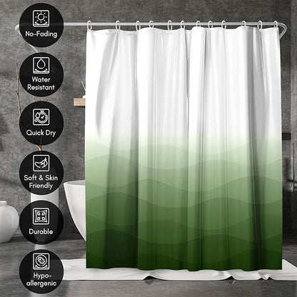 Americanflat 71x74 Wave Green Ombre Shower Curtain - Water-Resistant Long Shower Curtain with Durable Grommets and 12 Hooks - 100% Polyester
