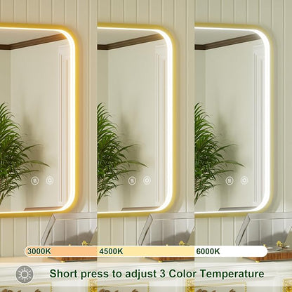 40x30 Inch Gold LED Bathroom Mirror with Lights,3000K/4500K/6000K | Stepless Dimmable, Anti-Fog, Memory Function, Aluminum Frame Wall Mount Lighted Vanity Mirror, ETL Listed, IP54 Waterproof