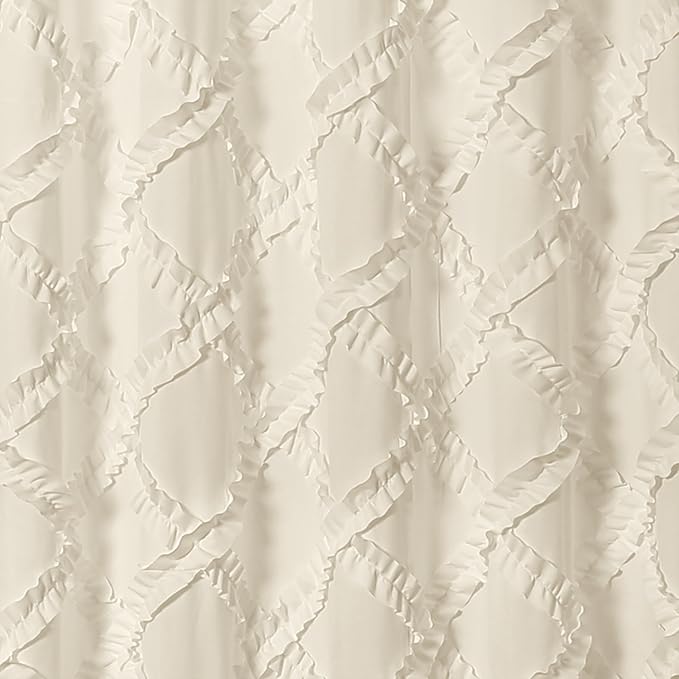 Lush Decor, Ivory/Pale Yellow Ruffle Diamond Shower Curtain | Textured Shabby Chic Farmhouse Style Design, x 72, 72" x 72"