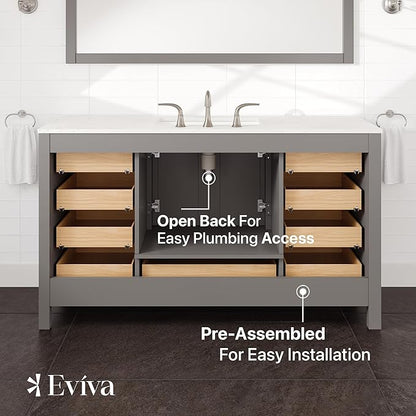 Eviva Aberdeen 60 in. Gray Single Sink Bath Vanity with Carrara Quartz Top and Undermount Porcelain Sink