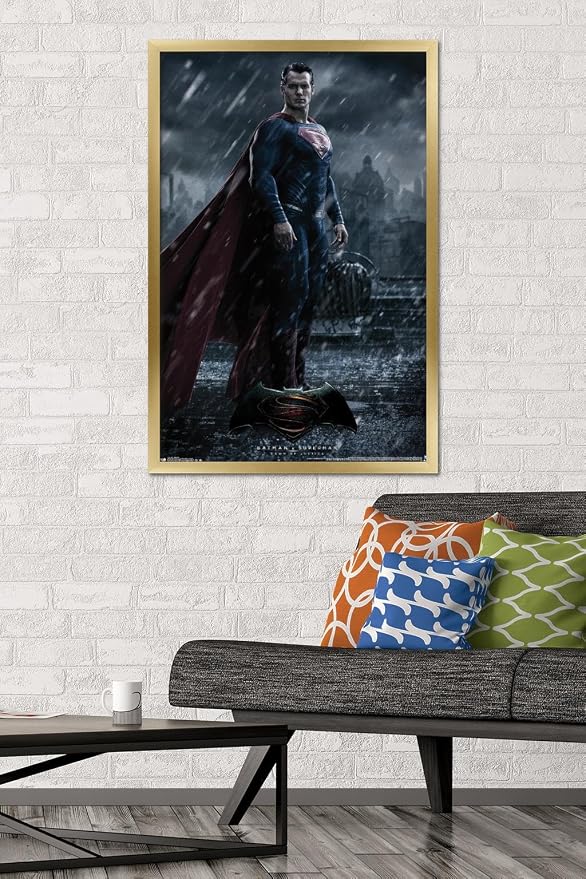 Trends International DC Comics Movie - Batman v Superman - Superman Wall Poster, 22.375" x 34", Gold Framed Version