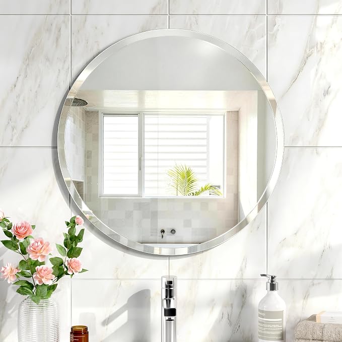 24x24 Inch Bathroom Mirrors for Over Sink, Frameless Mirrors for Wall | Beveled Bathroom Mirror, Bathroom Vanity Mirror for Bedroom Living Room Entryway Home Decor