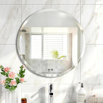 24x24 Inch Bathroom Mirrors for Over Sink, Frameless Mirrors for Wall | Beveled Bathroom Mirror, Bathroom Vanity Mirror for Bedroom Living Room Entryway Home Decor