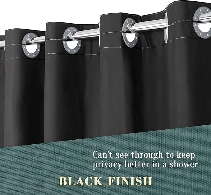 No Hook PEVA Shower Curtain or Liner, Standard Size 71 x 74, Black | 8G Heavy Duty, Black Bathroom Shower Curtain, No Hooks Required, Waterproof Plastic & PVC Free