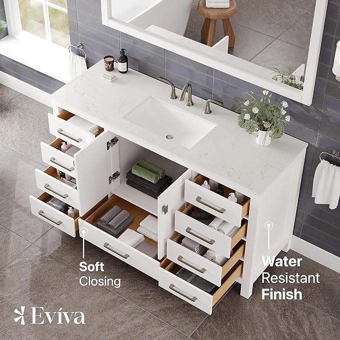 Eviva Aberdeen 60 in. White Single Sink Bath Vanity with Carrara Quartz Top and Undermount Porcelain Sink