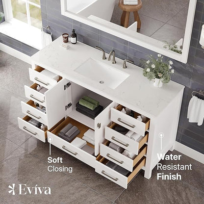Eviva Aberdeen 60 in. White Single Sink Bath Vanity with Carrara Quartz Top and Undermount Porcelain Sink