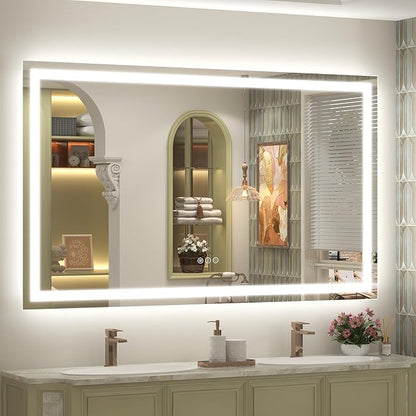 66x40 Inch LED Bathroom Mirror Backlit and Front Lighted | Large Dimmable Vanity Mirror with Lights, Anti-Fog, Shatterproof, Memory, 3 Colors, ETL Listed (Horizontal/ Vertical)