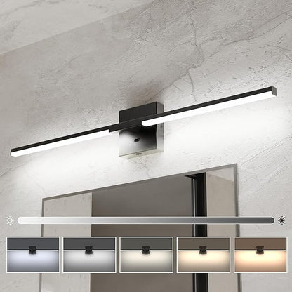 Ensenior Modern Bathroom Vanity Light 32 inch, Built-in Dimmer, 18.5W Dimmable 5CCT Led Bath Lights, Black Bar Vanity Light for Bathroom Mirror Cabinets Bedroom-FCC & ETL Certificated