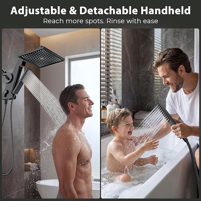 MakeFit Filtered Rain Shower Head with Handheld Combo High Pressure 12'' Rainfall Shower Heads & Hidden Detachable Wand Dual Showerhead Water Softener for Hard Water Easy Filter Replacement