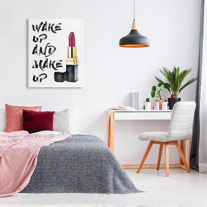 Wake Up and Make Up Typography, 30 x 40 Inch Canvas Wall Art | Stupell Industries · By Amanda Greenwood · Ready to hang · Great for bedroom or office · Made in USA