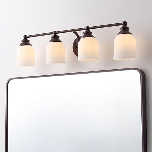 JONATHAN Y 33.25" Oil Rubbed Bronze/White Modern Farmhouse LED Vanity Light Wall Sconce Fixture, Frosted White Glass Shade, Dimmable Wall Lamp for Bathroom Mirror Kitchen Sink, UL Listed (JYL7552C)