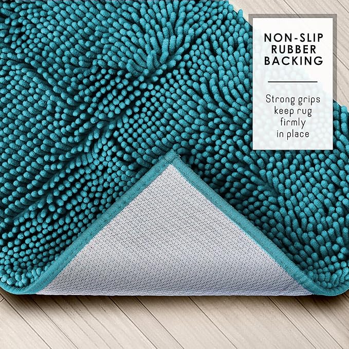 Hearth & Harbor Bathroom Rugs, Chenille Bath Mat - Machine Washable Bath Mats for Bathroom Non-Slip Backing Rubber, Quick Dry Bathroom Mat - Teal Blue 17x24-20x24