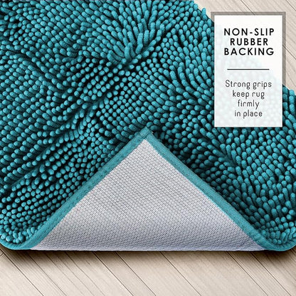 Hearth & Harbor Bathroom Rugs, Chenille Bath Mat - Machine Washable Bath Mats for Bathroom Non-Slip Backing Rubber, Quick Dry Bathroom Mat