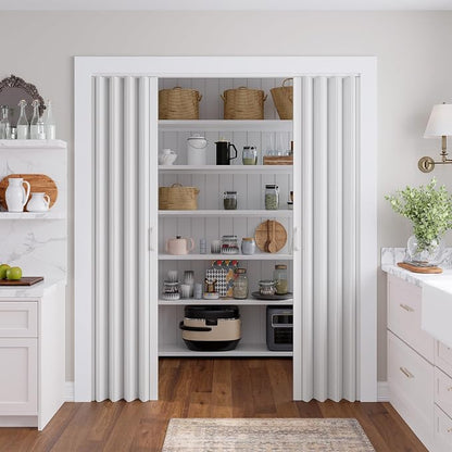 SmartStandard 64x80in Double Accordion Doors Interior, Double Walled, White | Easy to Assemble, Save Space, PVC Accordion Folding Doors for Closet Doorway Basement, with Track and Hardware
