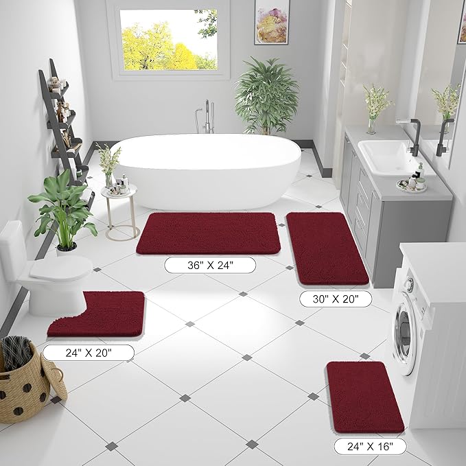 OLANLY Bathroom Rugs 36x24, Extra Soft Absorbent Chenille Bath Rugs | Burgundy, Quick-Drying Rubber Backing, Machine Washable Bath Mat for Bathroom Floor, Tub and Shower, Home Decor Accessories