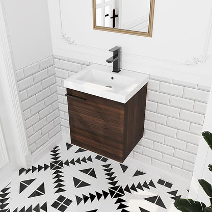 18" Wall-Mounted Bathroom Vanity with Sink, 18 inch Modern Floating Bath Vanity Design with Soft-Closing Door & Space-Saving Storage, Dark Brown