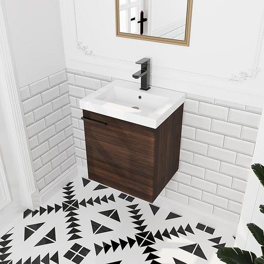 18" Wall-Mounted Bathroom Vanity with Sink, 18 inch Modern Floating Bath Vanity Design with Soft-Closing Door & Space-Saving Storage, Dark Brown