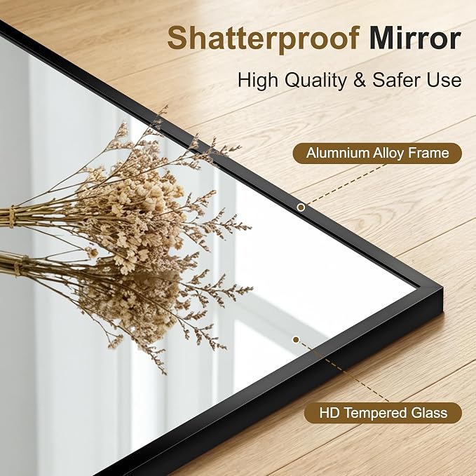 Bathroom Vanity Mirror for Over Sink, 48x30 Inch Matte Black Mirror | Shatterproof Tempered Glass, Anti-Rust Metal Frame, Rectangle Wall Mirrors for Bedroom, Living Room & Entryway