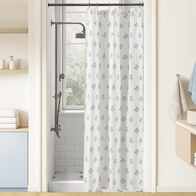 Stall Small Shower Curtain 36x72 for RV,Boho Farmhouse Blue and Green Floral Waterproof Fabric Half Size Narrow Shower Curtains for Dorm Camper