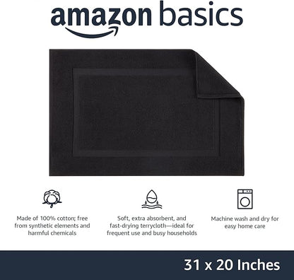 Amazon Basics Banded 100% Cotton Machine Washable Bathroom Bath Rug Mat, 31" x 20", Black