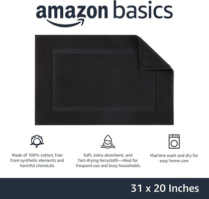 Amazon Basics Banded 100% Cotton Machine Washable Bathroom Bath Rug Mat, 31" x 20", Black (Pack of 2)