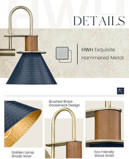 HWH Rustic Wall Sconces, Industrial Sconce Wall Lighting Indoor Wall Lamp, 1-Light Barn Vanity Light for Bathroom Bedroom Bedside, Hammered Metal Shade, Navy Blue Finish, 5HZG74B BL+BG