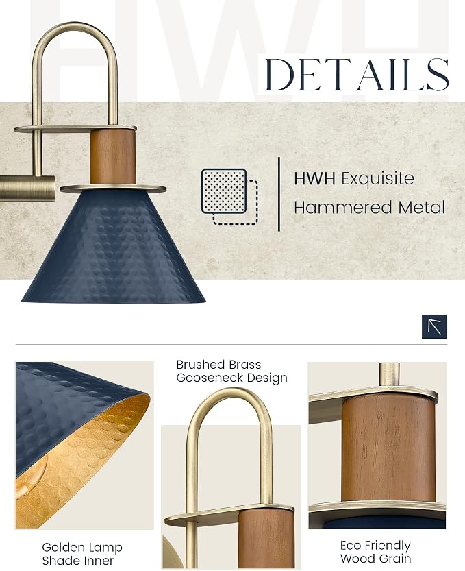 Industrial Wall Sconces Set of Two, HWH Indoor Wall Sconce 1-Light Barn Vanity Light, Hammered Wall Lamp for Bathroom Bedroom Bedside Kitchen, Hammered Metal Shade, Navy Blue Finish, 5HZG74B-2 BL+BG