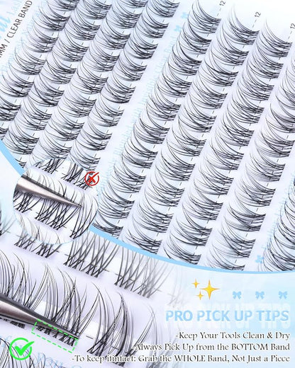 Wispy Lash Clusters Natural Eyelash Clusters Venus Short 10-12-14mm Cluster Eyelash Extensions Clear Band Clusters Lashes C Curl Individual Lashes Clusters DIY Lash Extensions Natural Look