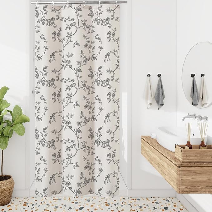 MitoVilla Small Stall Cotton Floral Shower Curtain for Bathroom,48 x 72 | Narrow BoHo Cottagecore Spring Shower Curtains, Modern Farmhouse Country Plant Leaves Bathroom Décor, 48 x 72
