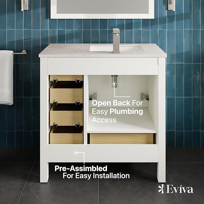 Eviva London 38 in. White Single Sink Bath Vanity with Carrara Quartz Top and Undermount Porcelain Sink