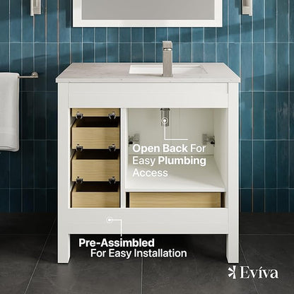 Eviva London 38 in. White Single Sink Bath Vanity with Carrara Quartz Top and Undermount Porcelain Sink