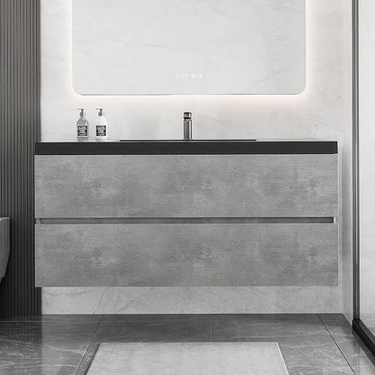 48 Inch Floating Bathroom Vanity with Sink, Modern Grey Wall Mounted Floating Vanity with Scratch-Resistant Quartz Sand Basin and Soft Closing Drawers, Pre Assembled Bathroom Vanity