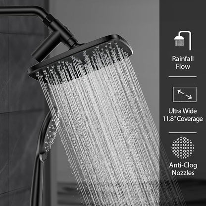 Veken 11.8“ Rain Shower Head with Handheld,Dual High Pressure Shower Heads | Easy Pause,5-mode Hand Held Spray with Hose,Wide Detachable Rainfall,Dual Showerhead Combo,Bathroom Accessories,Decor,Chrome